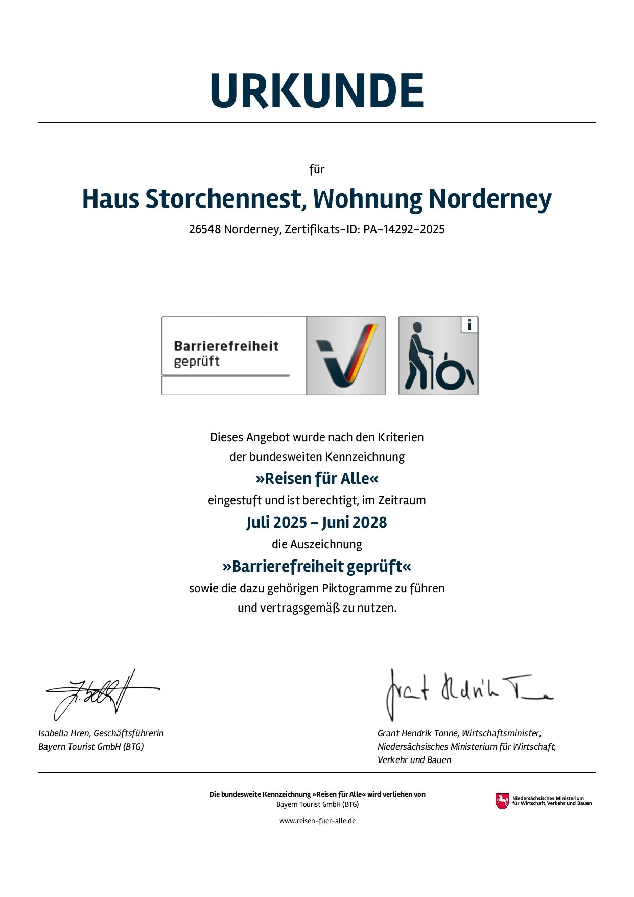 Barrierefreiheit geprüft - Wohnung Norderney