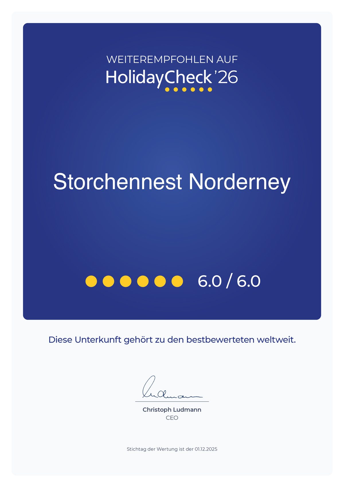 Weiterempfohlen auf HolidayCheck 2026